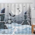 thumbnail image 1 of Spooky Wintry Halloween Shower Curtain with Moon, Bats & Gravestones, 1 of 4