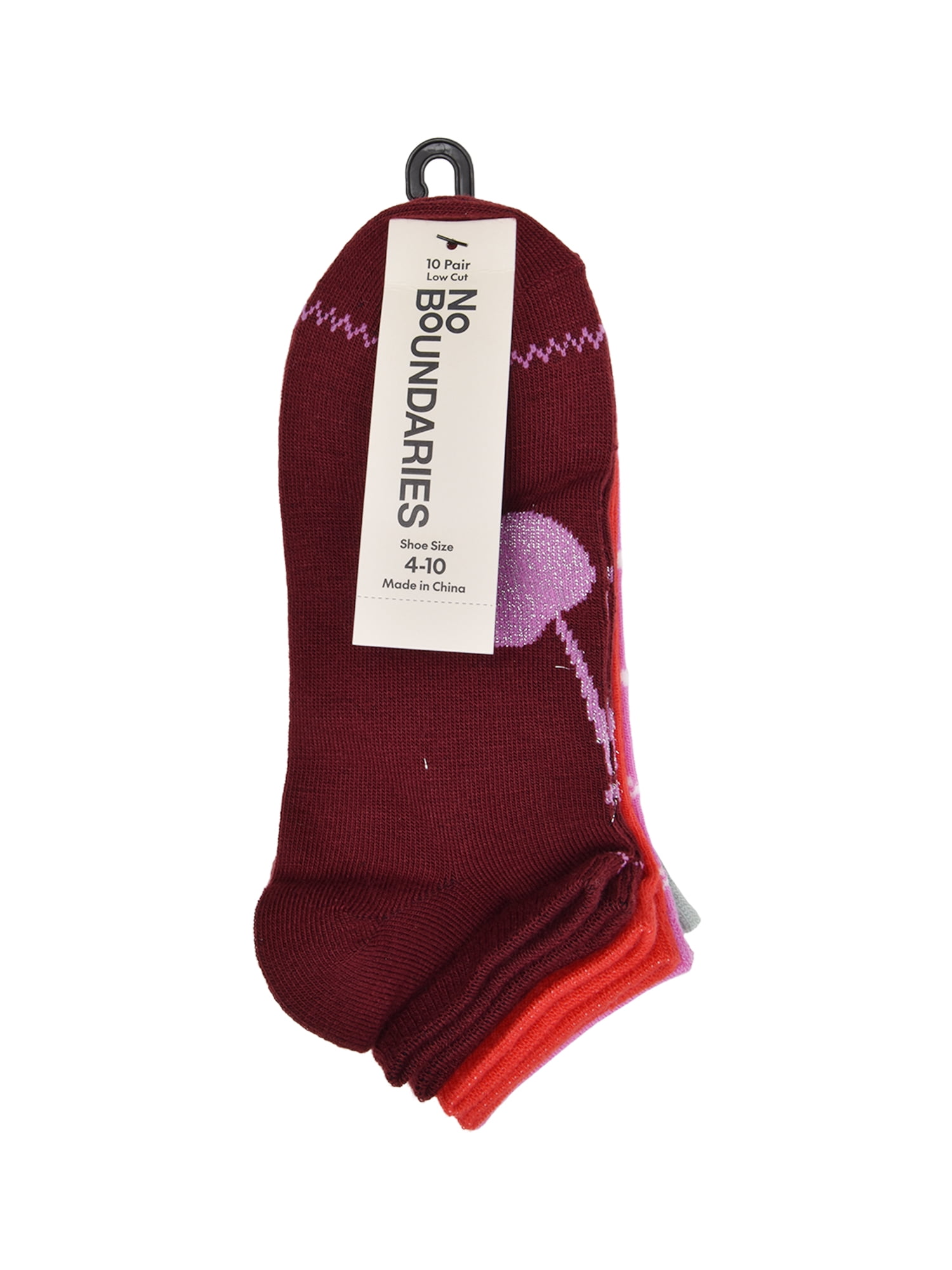 No Boundaries Women’s Low Cut Socks, 10 Pack, Shoe Sizes 4-10