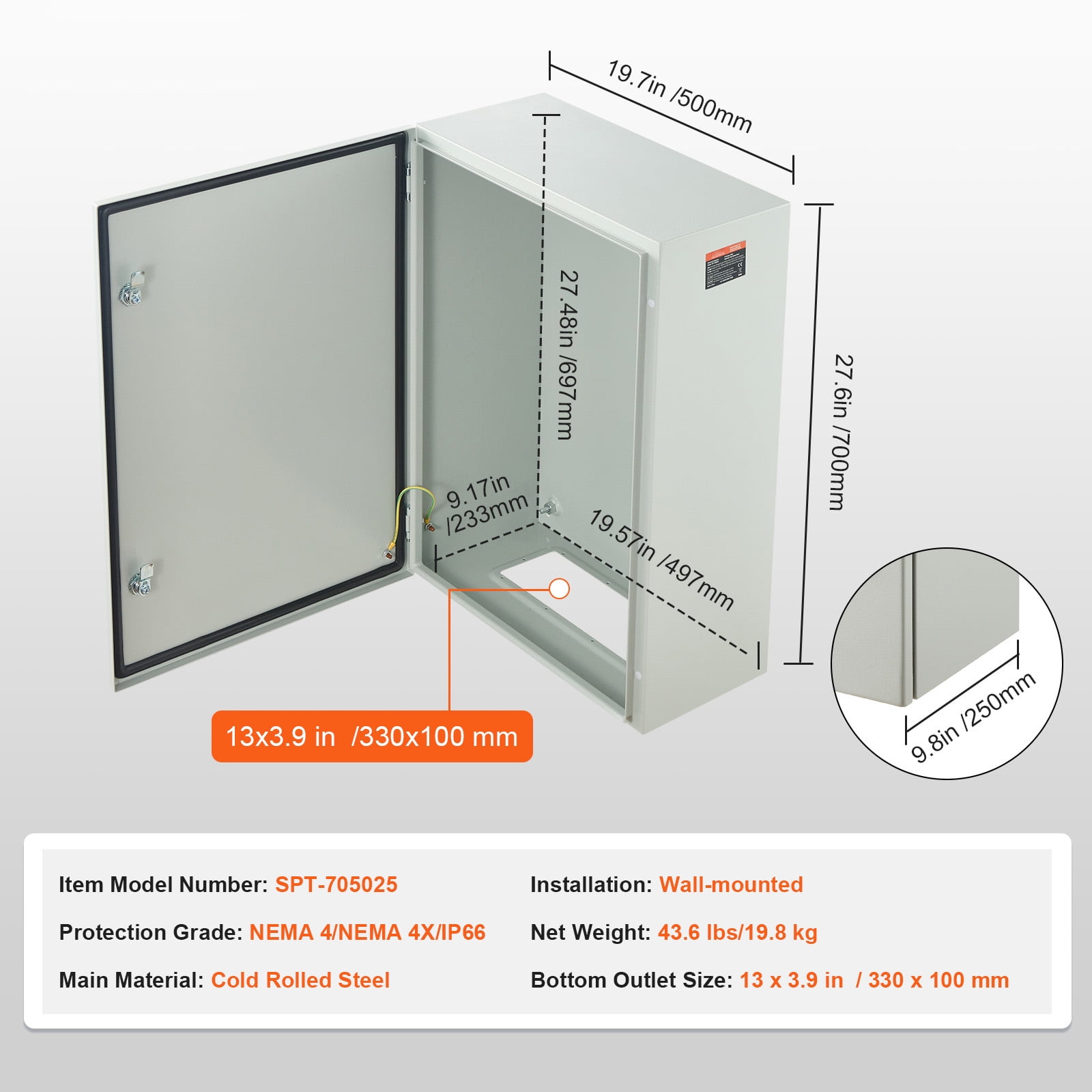 KFFKFF Metal Electrical Box, Size: 27.6 x 19.7 x 9.8 inches, Made from Cold Rolled Steel, Appropriate for Wall Installation, Outdoor Electrical Device Protection with Mounting Panel, Hinges