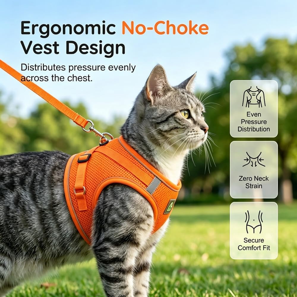 Escape Proof Cat Harness and Leash Set, Adjustable, Breathable, Reflective, for Cats