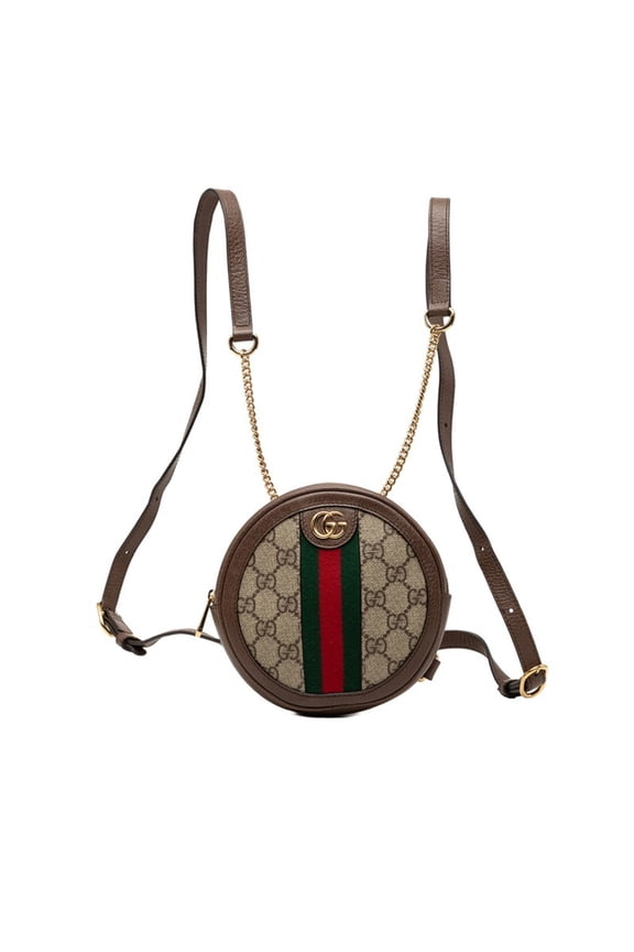 Pre-Owned Gucci GG Supreme Sherry Line Ophidia Backpack Mini 598661 Beige Brown Leather Women's...