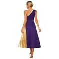 thumbnail image 2 of YIZYIF Womens Metallic Praise Worship Dress One Shoulder Shiny Church Liturgical Lyrical Dance Dress Dancewear A Purple M, 2 of 7