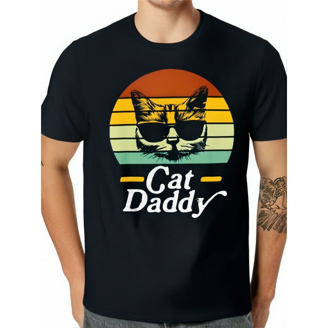 Cat Daddy Vintage Eighties Style Gifts Cat Retro Distressed T-Shirt Tee For Adult, Men, Women, Teen, Teenager, Adolescent,Youth