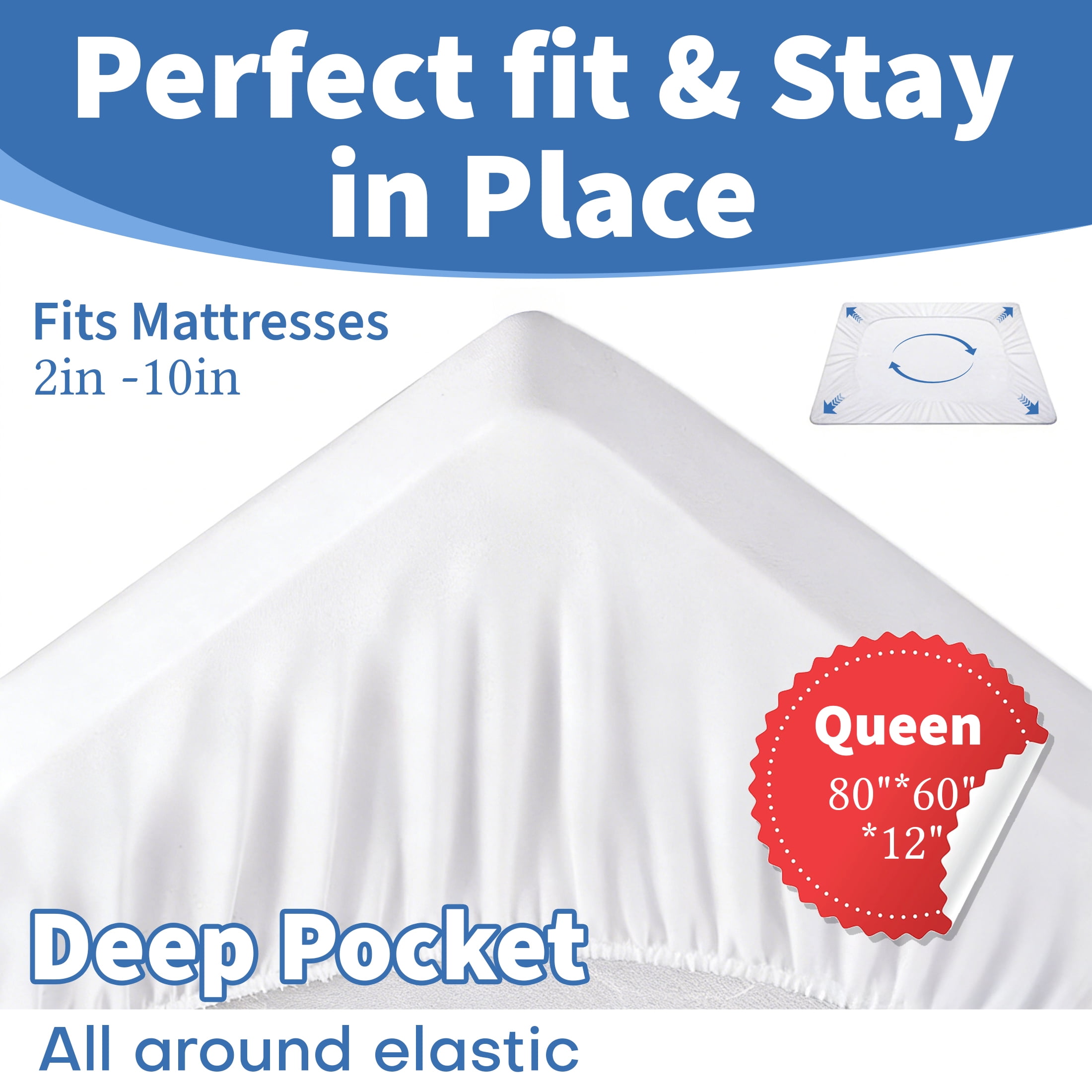 CISILOV Queen Size Waterproof Mattress Protector, Soft Microfiber Noiseless Waterproof Mattress Cover, Deep Pocket Fits 2-10 Inch Mattress, Hypoallergenic Bed Mattress Protector for Kids Pets
