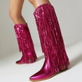 thumbnail image 6 of FRSASU women's thick-heeled western pointed booties tassels & sequins decorated fashionable boots mid heel mid top boots Hot Pink, 6 of 6