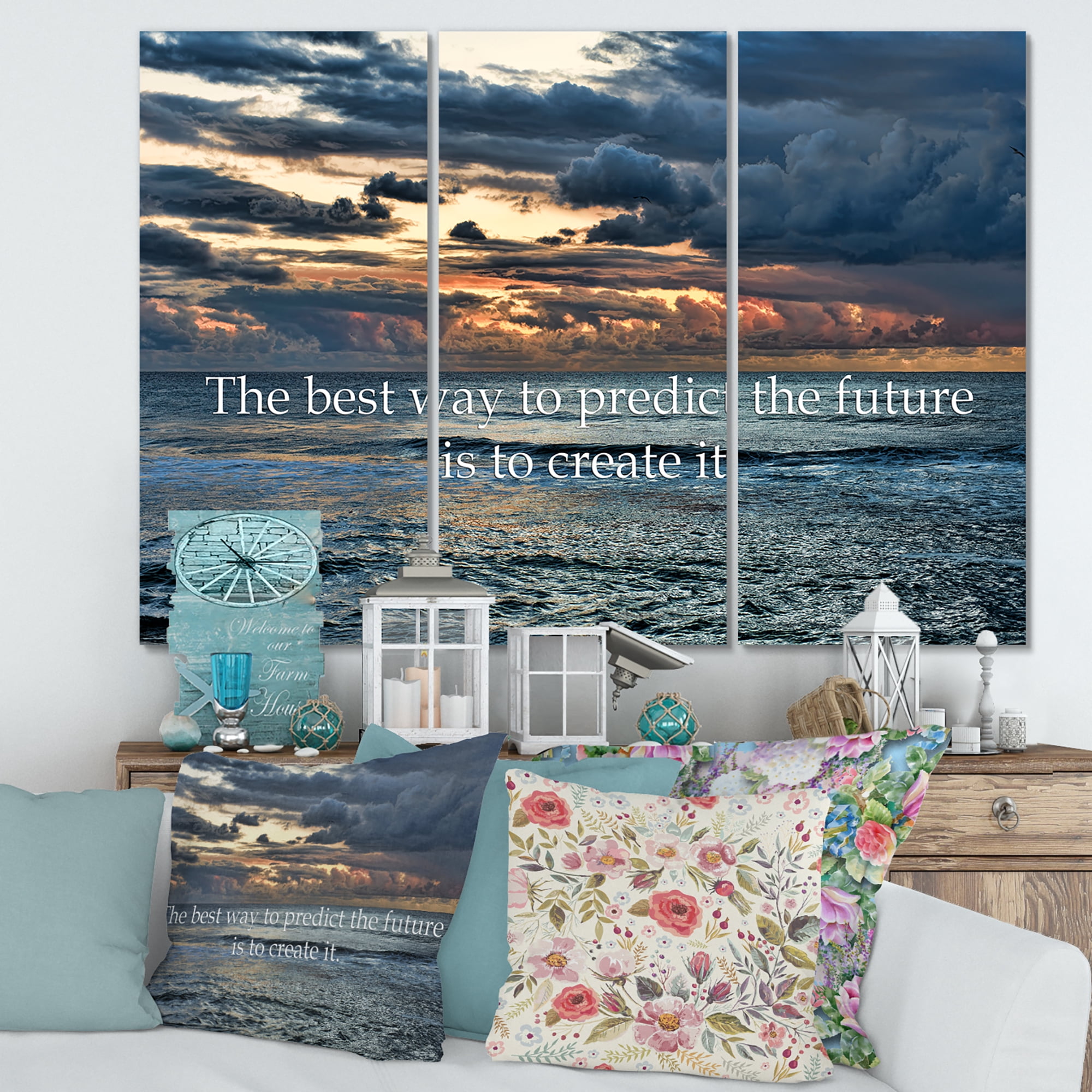 The Best Way To Predict The Future Is To Create It Blue Ocean 28 in x 36 in Photography Canvas Art Print, by Designart