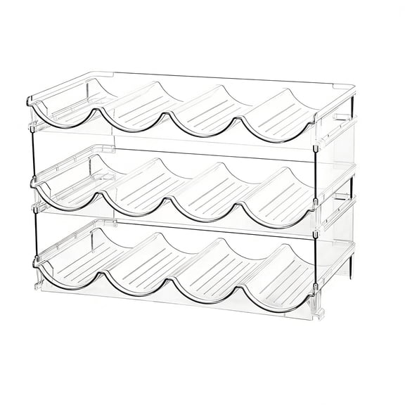 Ikohbadg Wine Storage Rack, 4 Compartment Plastic Bottle Organizer for Kitchen, Pantry, Bar and Countertop, Stackable, Detachable, Space-Saving Solution for Bottled Beverages
