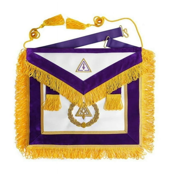 PAST GRAND THRICE ILLUSTRIOUS MASTER ROYAL & SELECT MASTERS ENGLISH REGULATION APRON - PURPLE VELVET WITH HAND EMBROIDERY & GOLD FRINGE