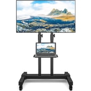 RTVR Rolling TV Cart Stand with Wheels for 32 to 85 inch Screens Mobile Portable TV Stand, Modern Black