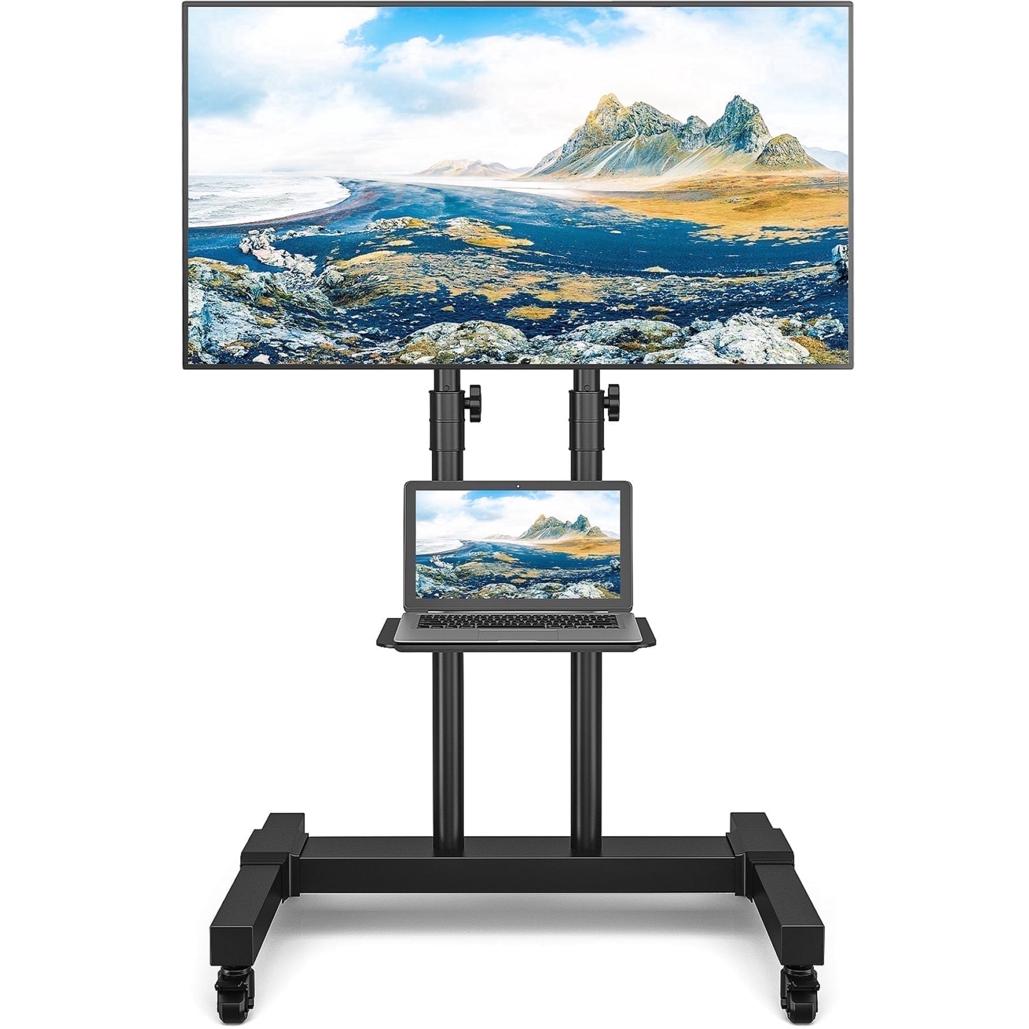 RTVR Rolling TV Cart Stand with Wheels for 32 to 85 inch Screens Mobile Portable TV Stand, Modern Black
