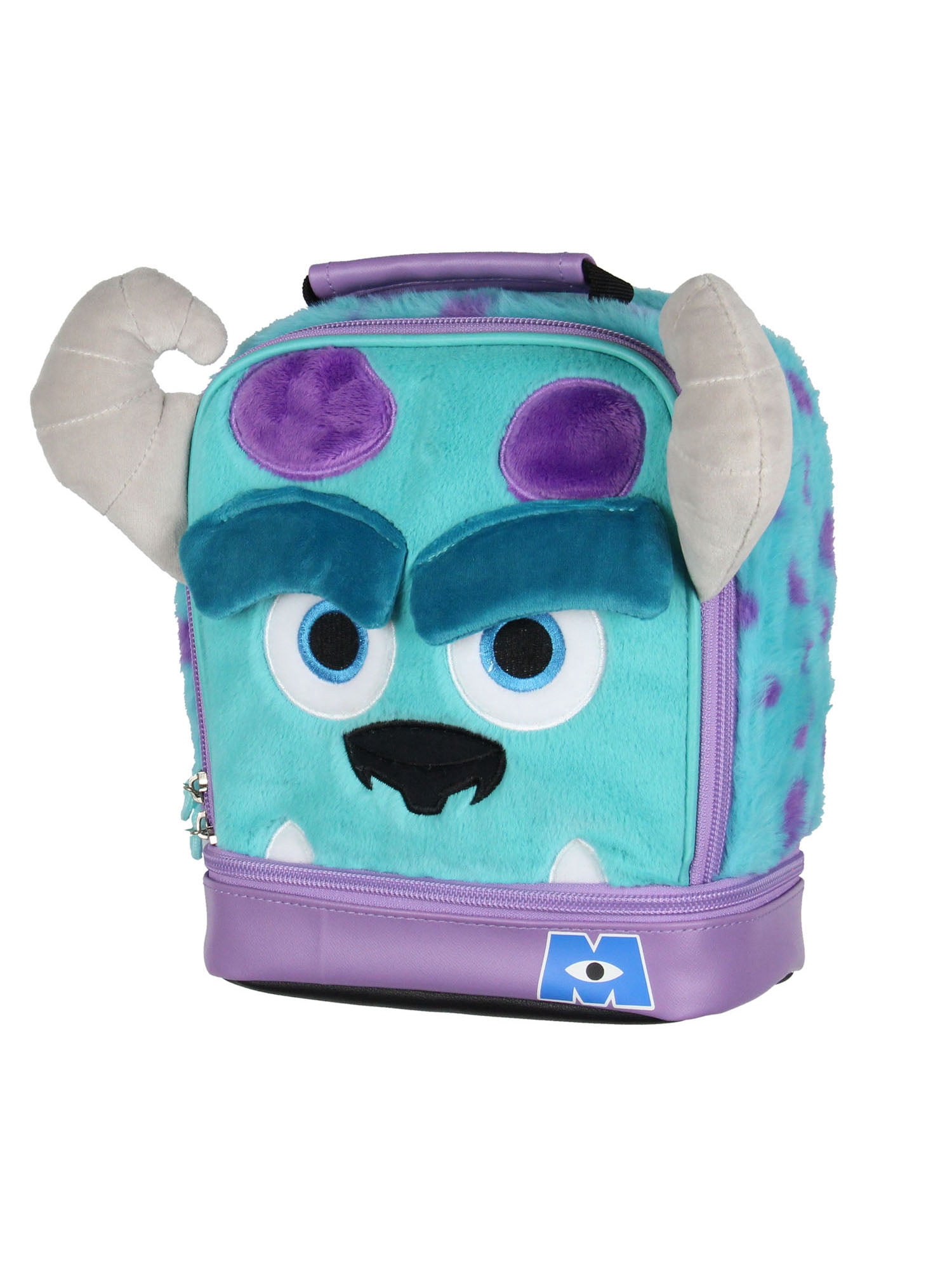 Disney Monsters Inc Sulley Lunch Bag – Plush Fuzzy 3D Horns Insulated Dual Compartment Lunch Box Tote 10"