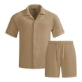 thumbnail image 2 of BLTIBY Mens Summer Outfits 2 Piece Set Casual Short Sleeve Button Down Shirts Loose Drawstring Shorts Mesh Vacation Loungwear Khaki S, 2 of 6