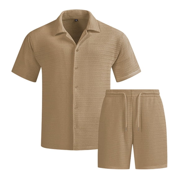Yaoyar Mens Two Piece Outfit Comfortable Tracksuit Drawstring Fashional Casual Short Sleeve Button Down Summer Outfits