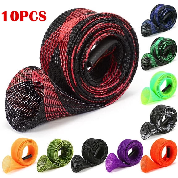 10 Pack Expandable Fishing Rod Sleeve Covers Braided Mesh Rod Protectors Pole Glove Guards for Travel Storage Anti‑Tangle Fishing Gear Accessories