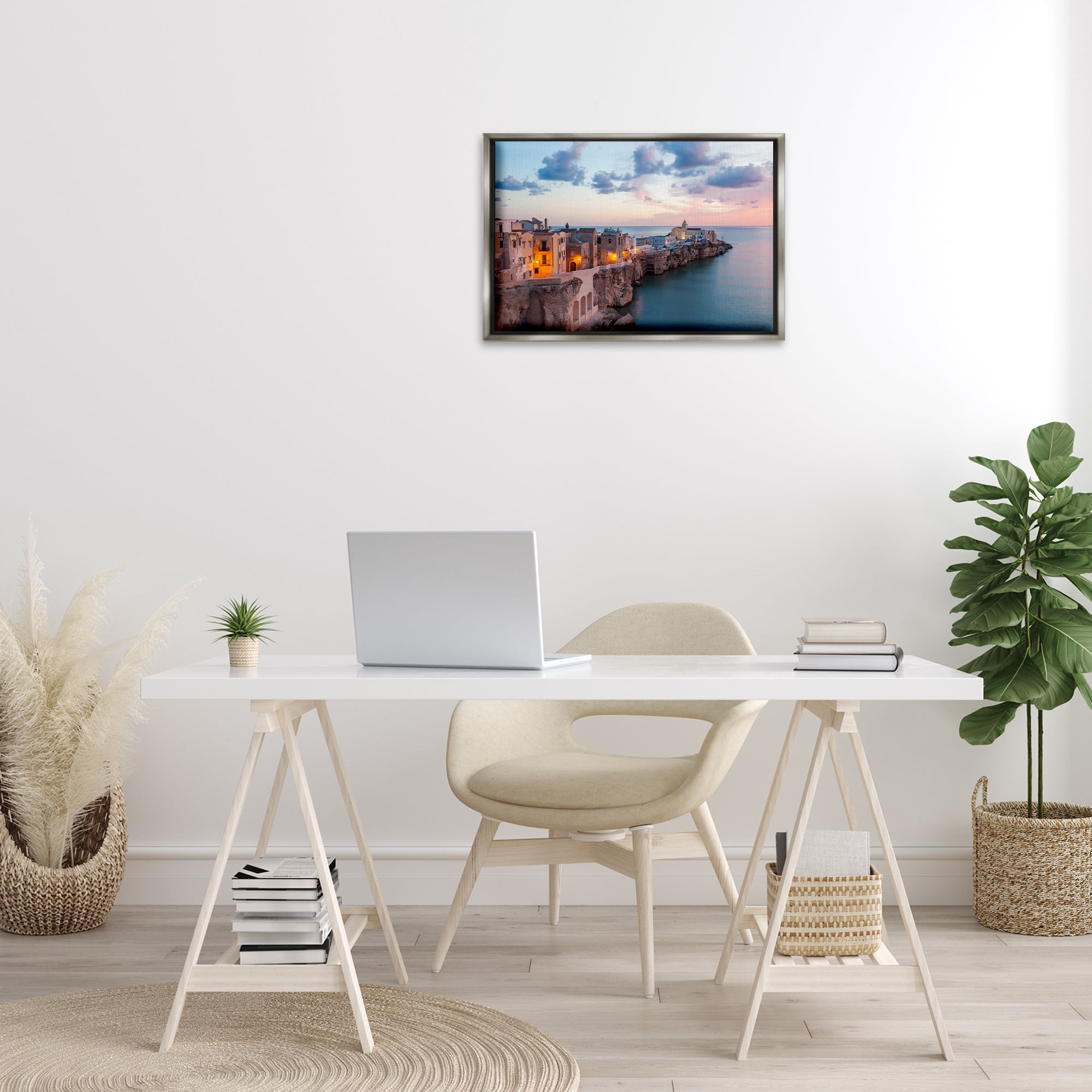 Stupell Industries Coastal City Architecture Cities & Countries Photography Gray Floater Framed Canvas Art Print Wall Art, 25 x 17