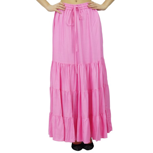Bimba Jupe Longue Évasée Boho Taille Élastique en Rayonne Boho