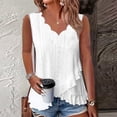 thumbnail image 2 of Womens Ruffle Tank Tops V Neck Sleeveless Shirts Solid Color Curved Cross Hem Vest, L, 2 of 4