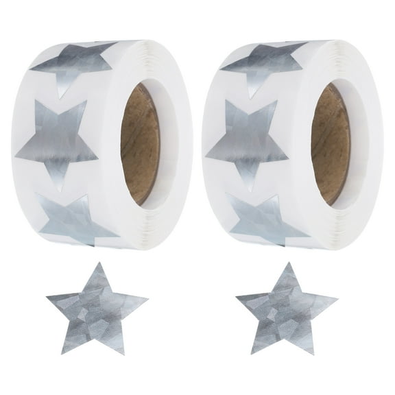 Uxcell 2 Rolls Vinyl Shiny Star-Shaped Stickers 1 inch Length Self-Adhesive Label for Coding Silver