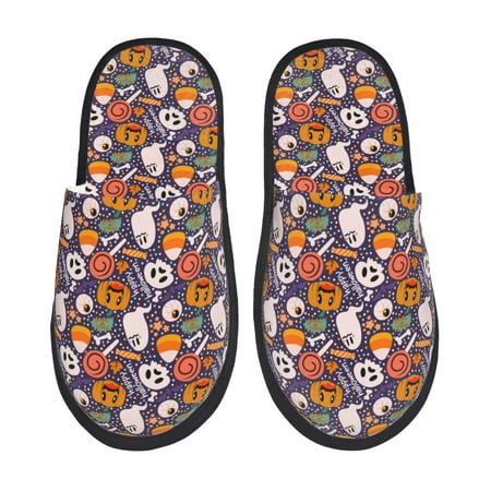 

Fuzoiu Pumpkin And Flying Bat1 Print Unisex Furry Slippers Plush Indoor Shoes Trendy House Slippers Anti-Skid EVA Sole House Shoes for Home Office and Travel -Medium