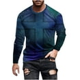 thumbnail image 2 of Blusas y camisas de manga larga con cuello redondo para hombre, blusa informal de manga larga con cuello redondo y estampado de rayas, blusa de poliéster para hombre, 2 of 5