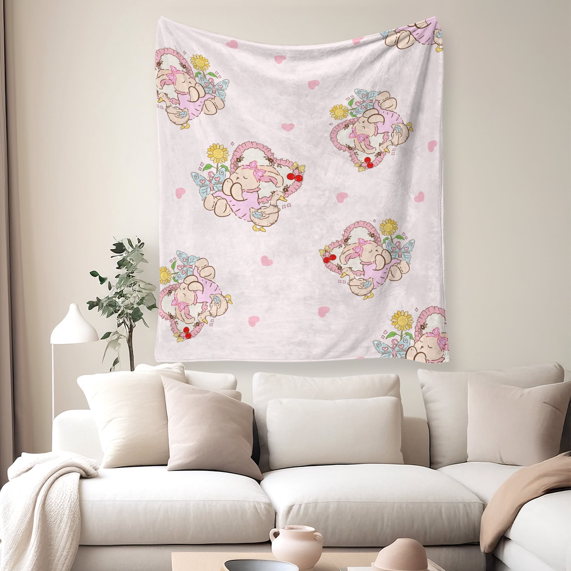 Flannel Fleece Throw Blanket, Soft Large Throw Blanket, Lightweight Cozy Plush Throw Blanket Fit Sofa Bed, 50"x60", Rabbit and Duck