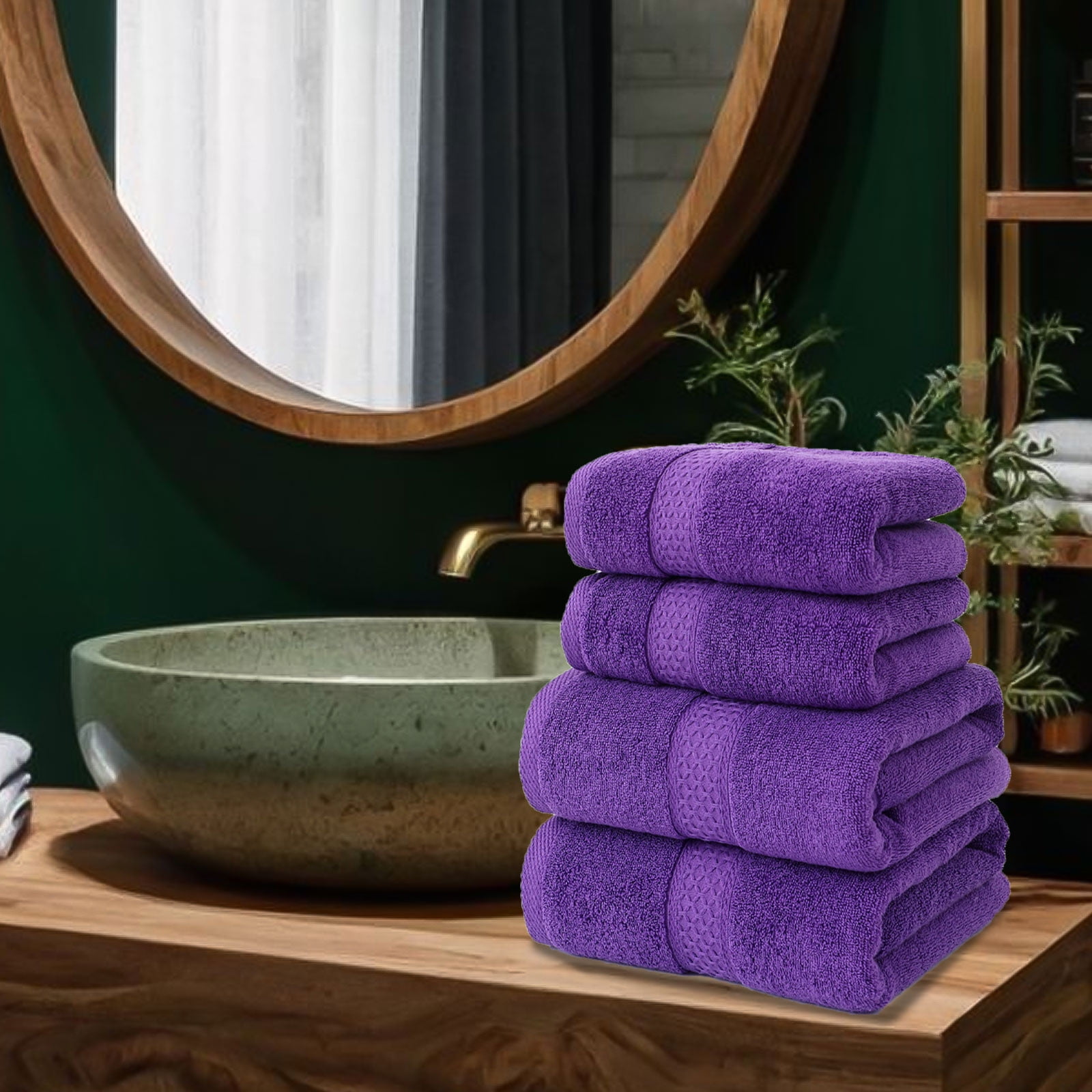 Elainilye Cotton Towels for Bathroom, 4-Pack Ultra Soft & Absorbent Towel - Includes 2 Hand Towels, 2 Bath Towels for Bathroom Spa Hotel Home Use, Purple