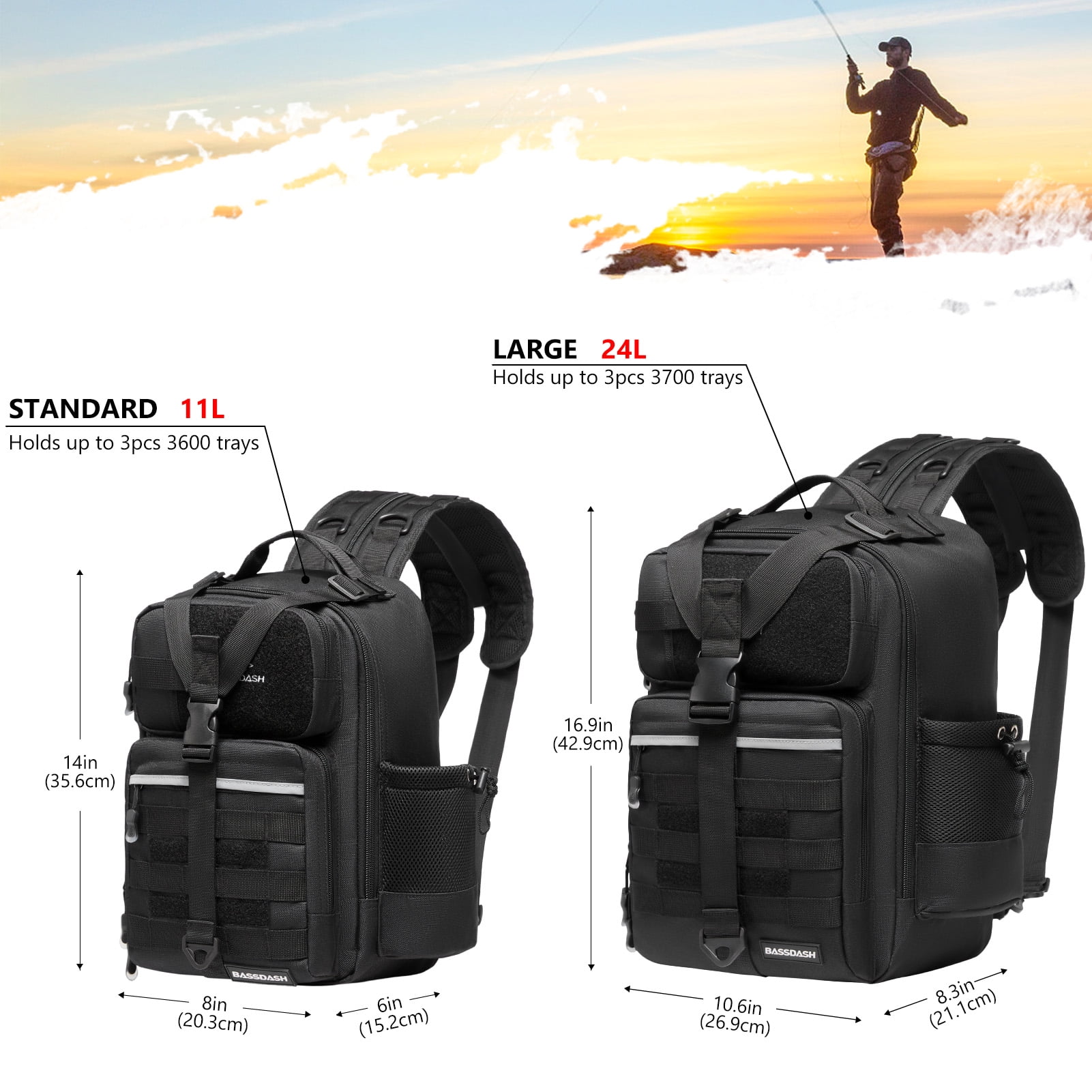 Bassdash Convertible Fishing Backpack Sling Bag with Rod Holder, Adjustable Tactical Water-resistant Tackle Storage Pack FP07