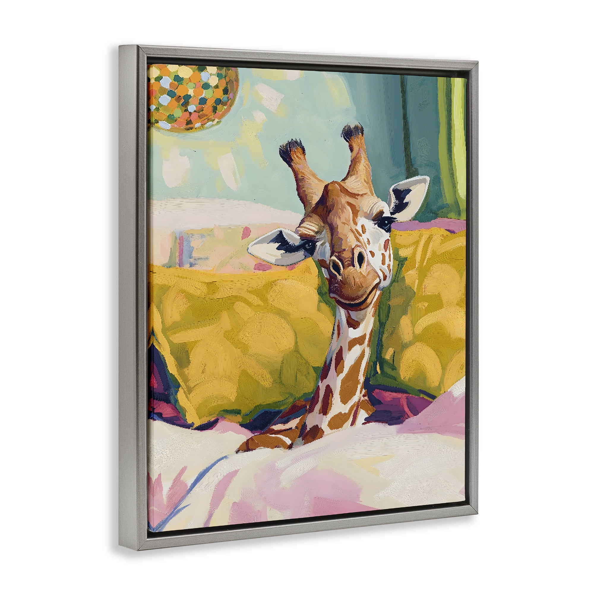 Stupell Industries Cozy Giraffe in Bed Gray Framed Floater Canvas Wall Art, design by The Prints Vibe