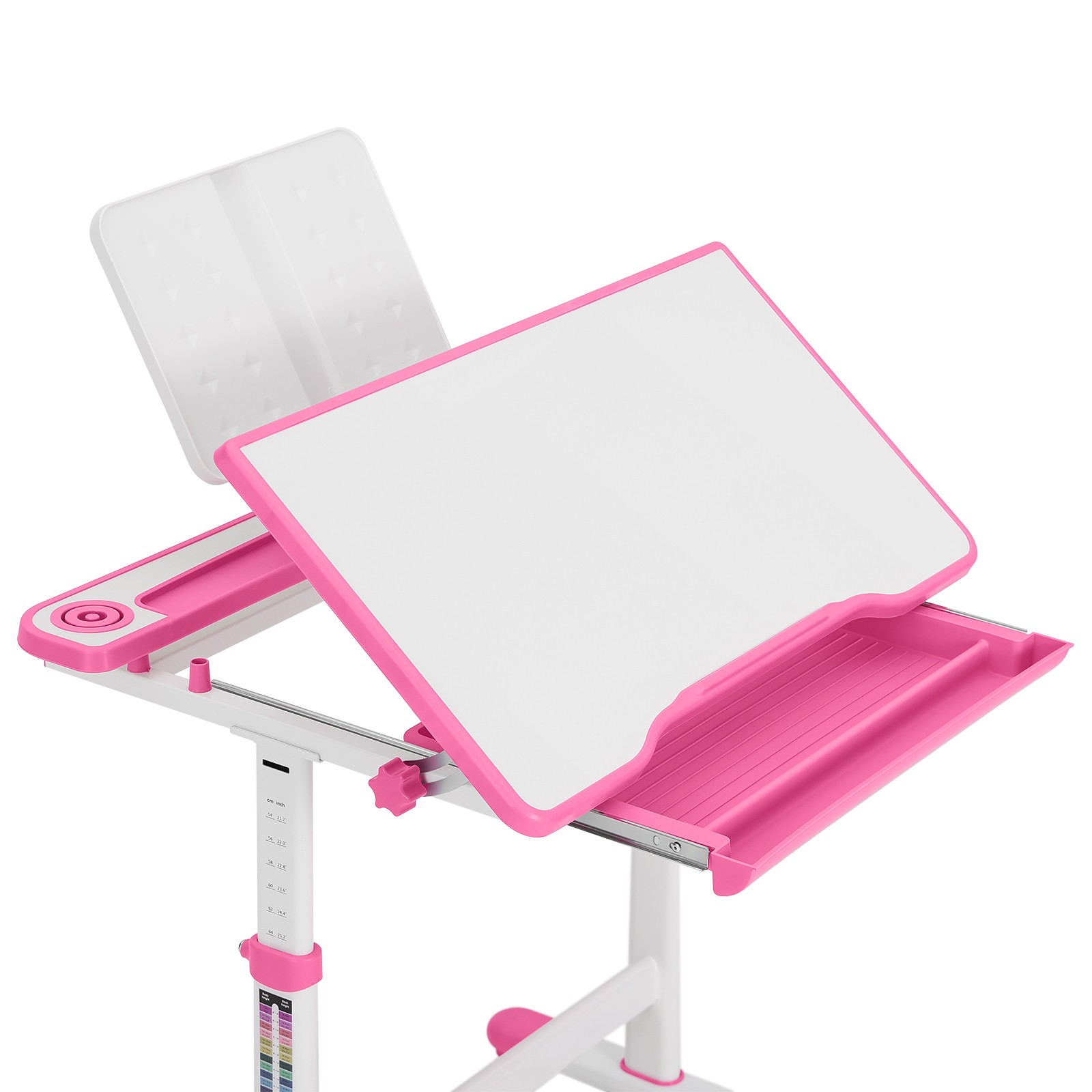 COSVALVE Height Adjustable Kids Study Desk & Chair Set Children School Girl Table Large Writing Board Desk with LED Lamp,Drawer,Bookstand(Pink)