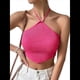 thumbnail image 2 of Top Corto de Punto con Cuello Halter, Sin Mangas y Dobladillo Asimétrico Anudado para Mujer Rosa Roja M, 2 of 5
