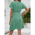 thumbnail image 3 of SURJDE Women's Bohemian Floral Printed Wrap V Neck Short Sleeve Split Beach Party Maxi Dress, 3 of 7