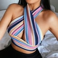 thumbnail image 4 of Fridja Lady Color Striped Sleeveless Halter Halter Slim Knit Cross Top, 4 of 8