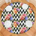 thumbnail image 2 of Fitted Tablecloth with Floral Design and Elastic Border, Lightweight Reusable Polyester for Indoor Dining, Patio or Garden, Fits 44-52 Inch Round Table, 2 of 7