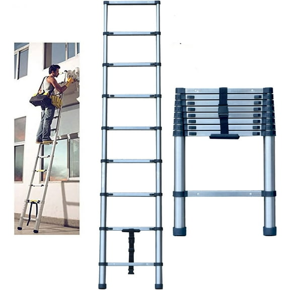 Dayplus 8.5ft/2.6m Stainless Steel Telescopic Extension Ladder Collapsible Non-Slip Ladder