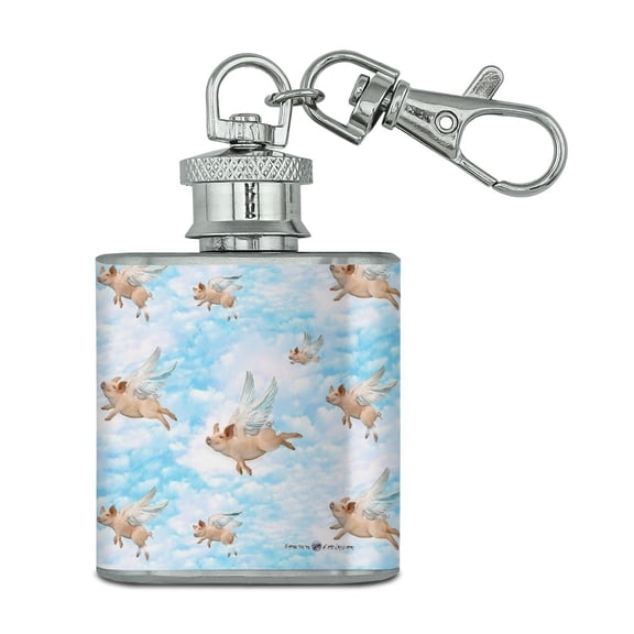 Pigs Could Fly Flying Clouds Sky Pattern Stainless Steel 1oz Mini Flask Key Chain