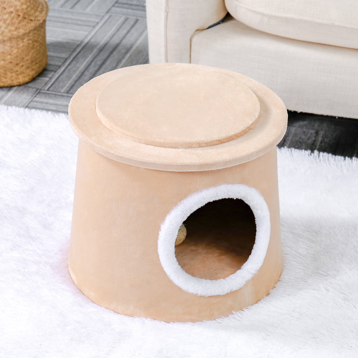 Pefilos Convertible Pet Cat Cave House Ottoman for Cat Kittens Green M Pefilos Convertible Pet Cat Cave House Ottoman for Cat Kittens Green M