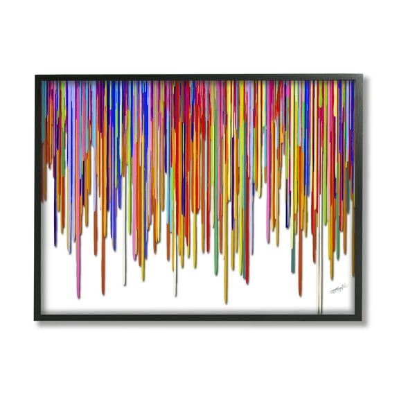 Stupell Industries Abstract Rainbow Lines Dripping Abstract Painting Black Framed Art Print Wall Art, 14 x 11