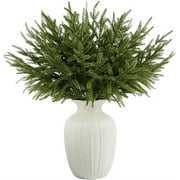 24 Pcs Christmas Real Touch Norfolk Stems,Duslogis 15Inch Artificial Pine Branches Faux Evergreen Pine Sprigs Fake Foliage Greenery Picks for Christmas Wreath Making DIY Crafts Home Decoration