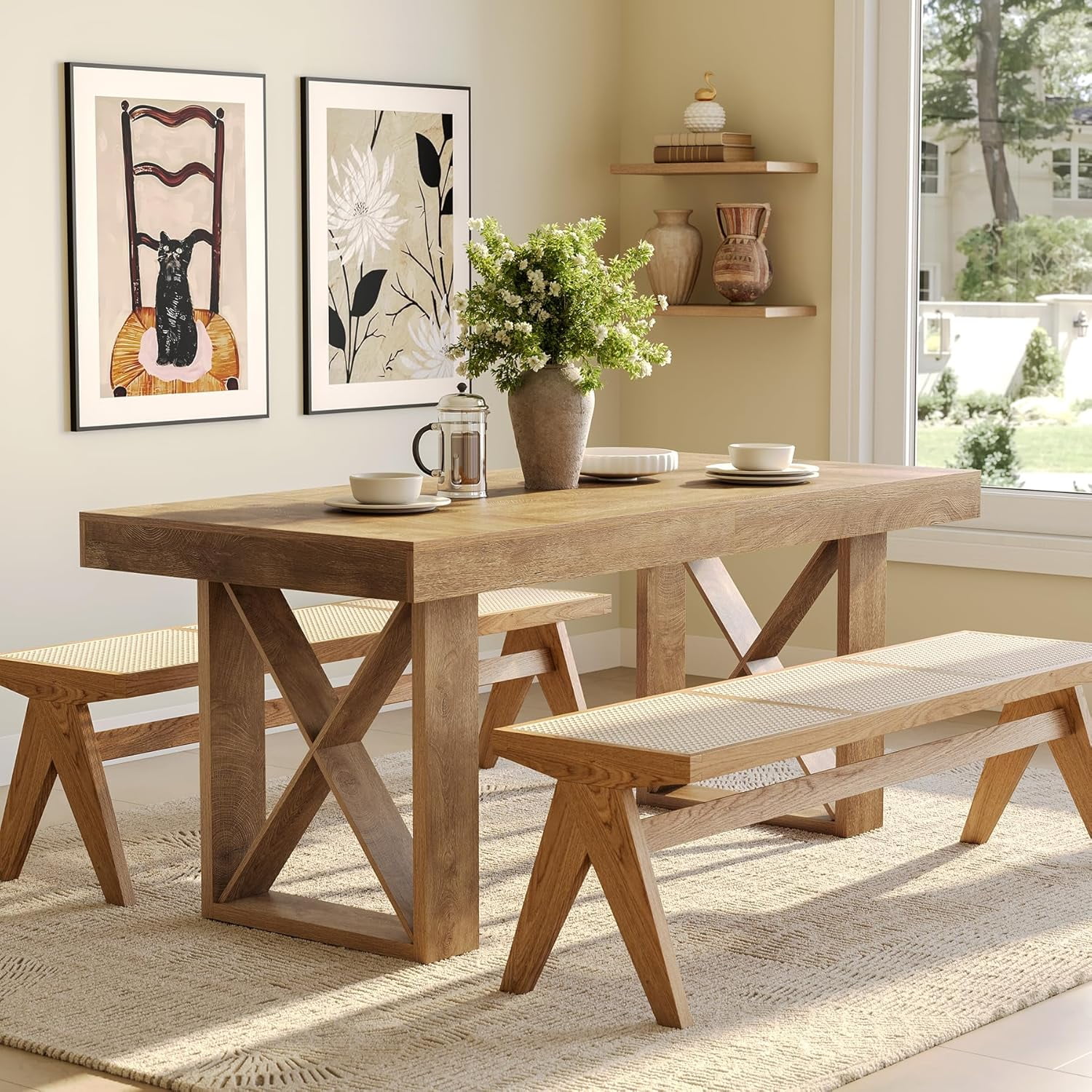 Tribesigns 63-Inch Long Computer Desk, Simple Wood Thick Appearance Design, Study Writing Gaming Work Executive Desk for Home Office, Rustic Brown