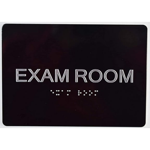 EXAM Room Sign with Tactile Text and Braille Sign -(Aluminium, Black/Silver,Size 5X7) The Sensation line(ref-2022-4)