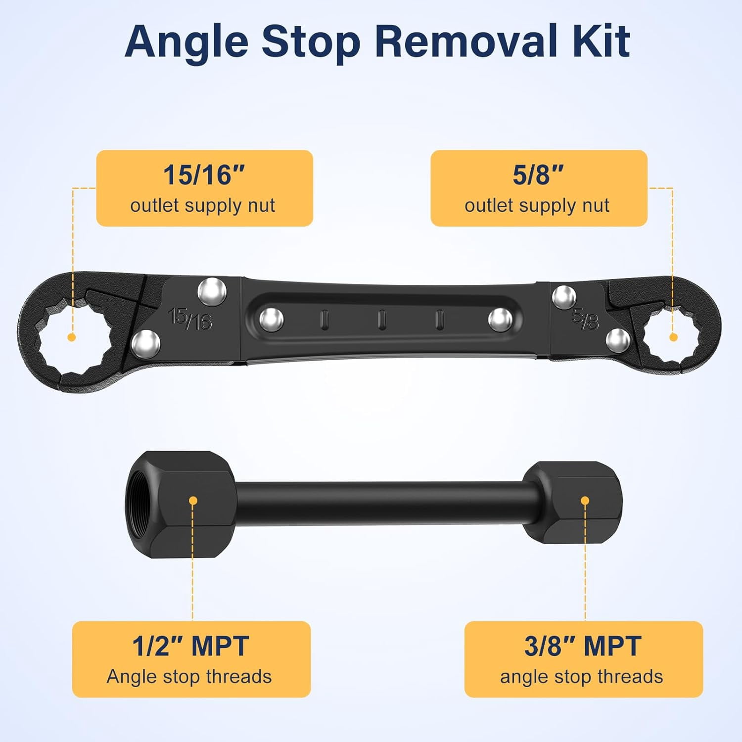 Plumbing Tools Angle Stop Wrench Kit Angle-On Adjustable Wrench for Professional Plumbers Black