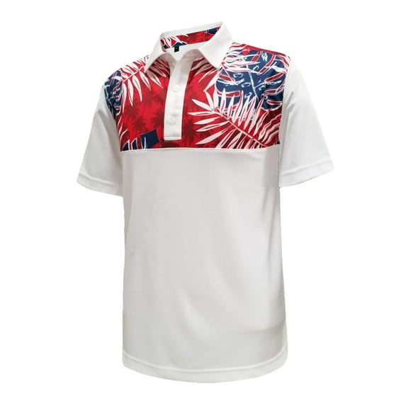 Monterey Club Men's Forest Leaves Print Block Golf Polo Shirt #1686