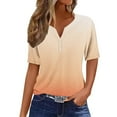 thumbnail image 2 of ALLLIST Henley Womens Tops Short Sleeve Holiday T-Shirts Gradient Beige Fashion Shirts Ladies Tops, 2 of 5