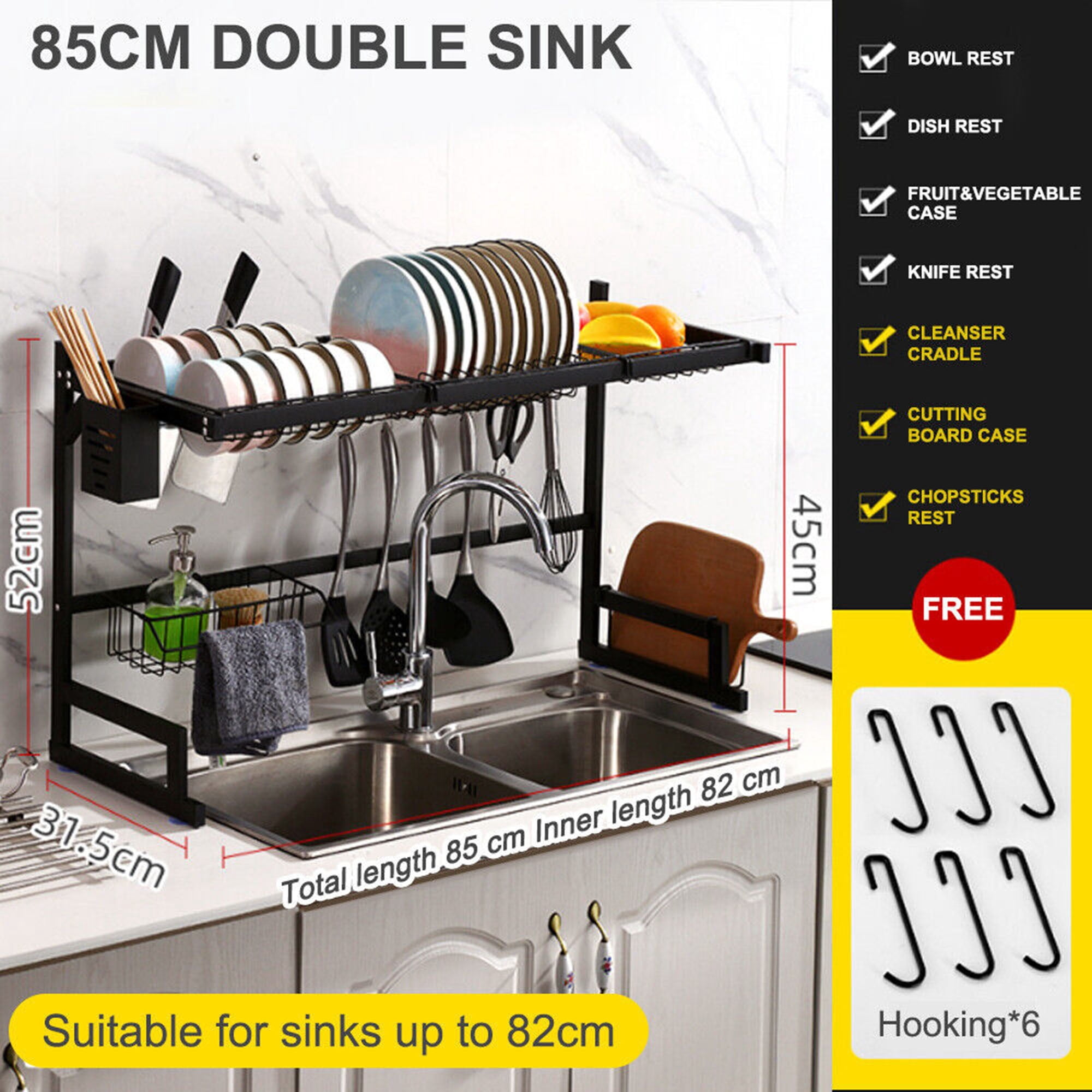 Over the Sink Dish Drying Rack -2 Tier Stainless Steel Large Kitchen Rack Dish Drainers for Home Kitchen Counter Storage, Shelf with Utensil Holder, Above Sink Non-Slip Shelves Organizer