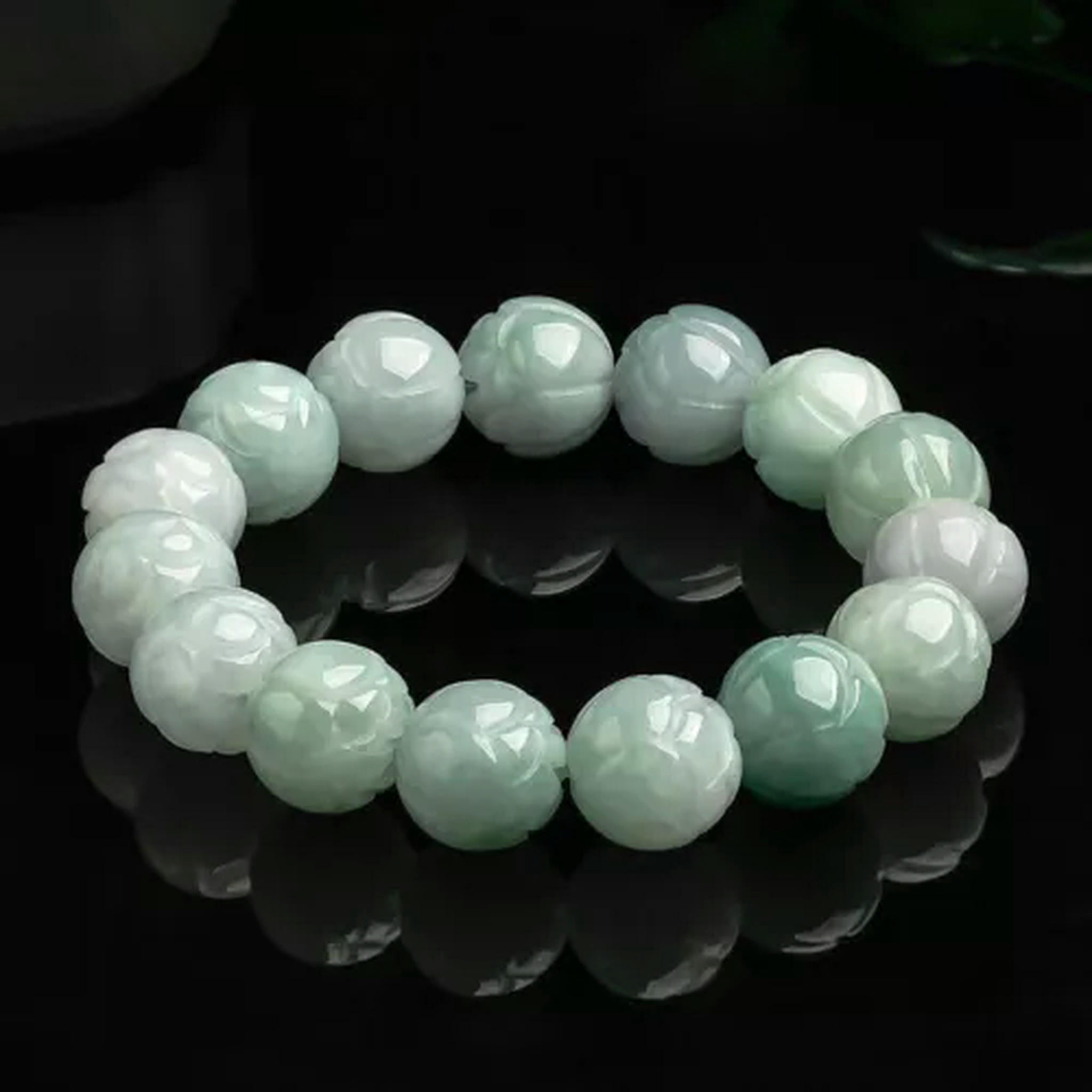 HOOUN Natural A-Grade Jade Bracelet Lotus Beaded Jade Bracelet for Men and Women-13.5mm