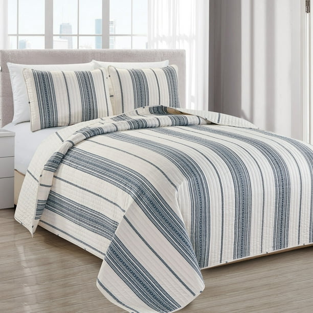 Great Bay Home Modern Stripe Bedspread and Quilt Set. Includes Quilt