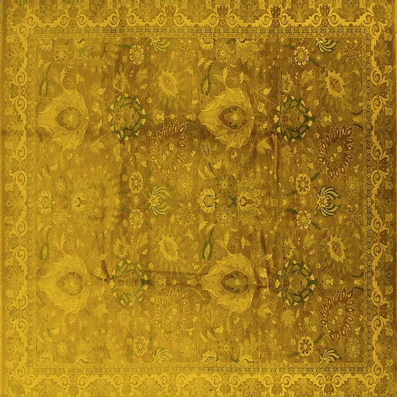 Ahgly Company Indoor Square Oriental Yellow Traditional Area Rugs, 7' Square