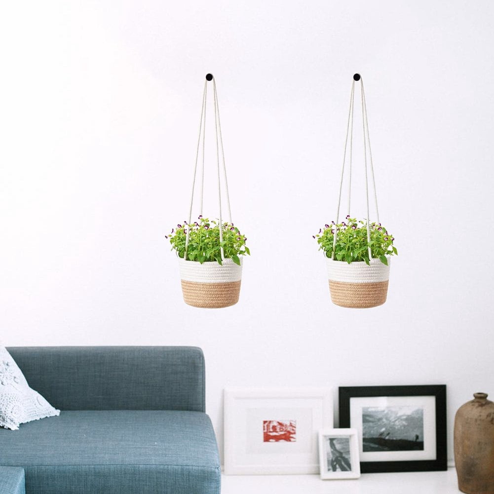 Vjnyvs Jute Rope Hanging Flower Pot Wall Hanging Woven Planter Handmade Cotton Rope Plant Hanger Basket for Home Garden Ornament