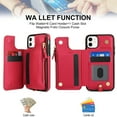 thumbnail image 5 of Wallet Case for Apple iPhone 12 Pro / iPhone 12 6.1", with Crossbody Shoulder Strap & Hand Wrist Cards Holder Zipper Pocket Stand Feature Full Protective Shockpoof Case for iPhone 12 Pro / 12, Red, 5 of 7