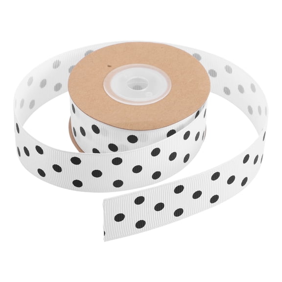 CTIRCHIU White Polka Dot Ribbon Spool for Crafting, Bow Making, Wrapping with Ribbed Polyester Material